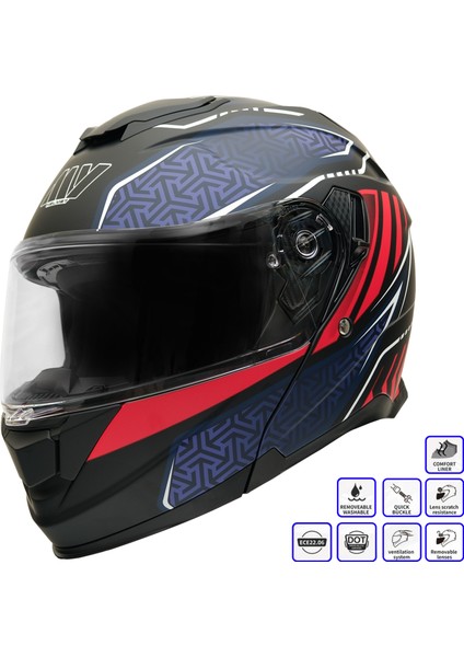 Gp My Helmet MKS002-BBR Güneş Vizörlü Şeffaf Çene Açılır Motosiklet Kaskı M