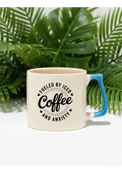 Fueled By Coffee Baskılı Mavi D Kulplu Kupa Bardak