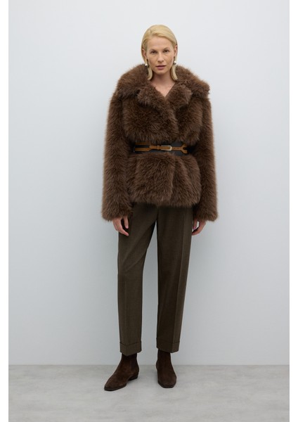 Bele Oturan Lastikli ve Çıtçıt Detaylı Peluş Mont Kahve K2617503_005 fiyatları