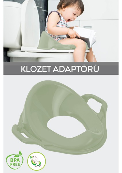 Yeşil Çocuk Oturağı ve Klozet Kapağı Adaptörü, Unisex Tuvalet Eğitimi Seti