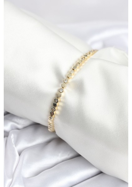 Pirinç Gold Renk Ince Petek Model Kadın Bileklik