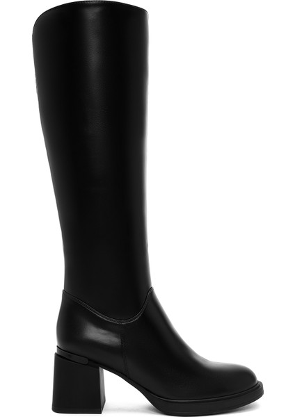 Kadın Siyah Fermuarlı Kalın Topuklu Çizme 25WFE401318