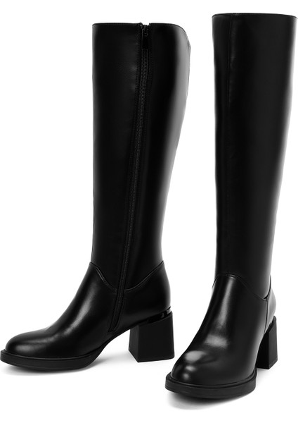 Kadın Siyah Fermuarlı Kalın Topuklu Çizme 25WFE401318 modelleri