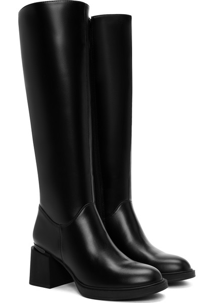 Kadın Siyah Fermuarlı Kalın Topuklu Çizme 25WFE401318 indirimleri