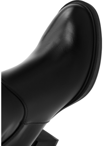 Kadın Siyah Fermuarlı Kalın Topuklu Çizme 25WFE401318