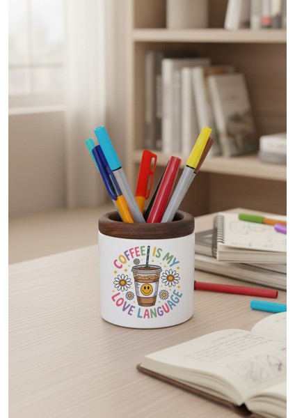 Coffee Is My Love Language No:2 Baskılı Seramik Kalemlik Masaüstü Düzenleyici