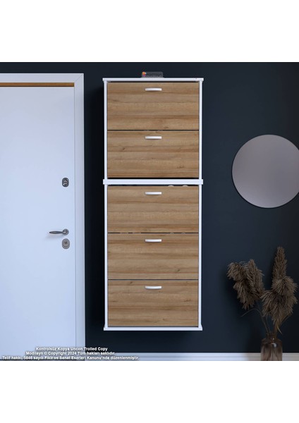 Asil 2 Li Meşe Renk Asma Ayakkabılık Antre 5 Düşer Kapak 10 Göz Bölme Ayakkabılık 72X181X25,5 cm