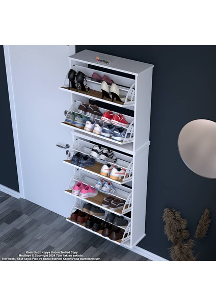 Asil 2 Li Meşe Renk Asma Ayakkabılık Antre 5 Düşer Kapak 10 Göz Bölme Ayakkabılık 72X181X25,5 cm modelleri