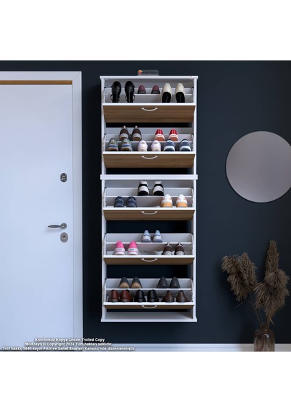 Asil 2 Li Meşe Renk Asma Ayakkabılık Antre 5 Düşer Kapak 10 Göz Bölme Ayakkabılık 72X181X25,5 cm fırsatları
