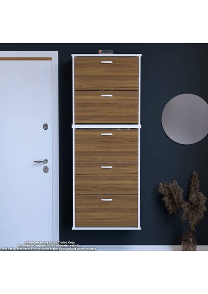 Asil 2 Li Ceviz Renk Asma Ayakkabılık Antre 5 Düşer Kapak 10 Bölmeli Ayakkabılık 72X181X25,5 cm