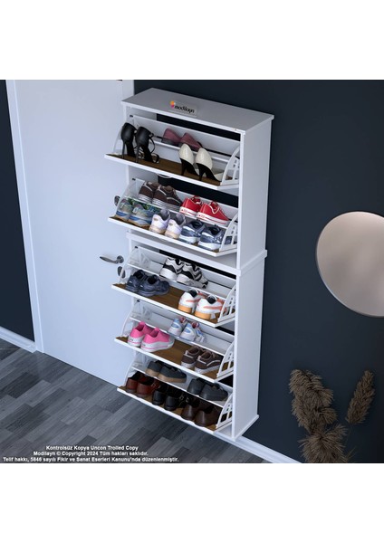 Asil 2 Li Ceviz Renk Asma Ayakkabılık Antre 5 Düşer Kapak 10 Bölmeli Ayakkabılık 72X181X25,5 cm fiyatları