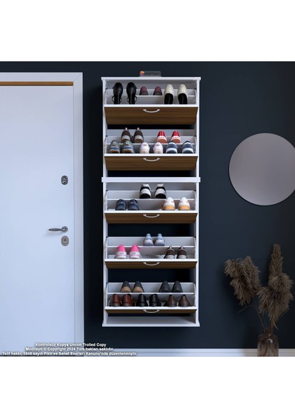 Asil 2 Li Ceviz Renk Asma Ayakkabılık Antre 5 Düşer Kapak 10 Bölmeli Ayakkabılık 72X181X25,5 cm modelleri