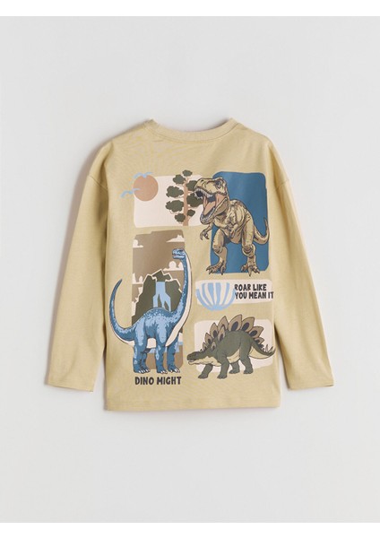 Yeni Sezon Bisiklet Yaka Dinozor Baskılı Erkek Çocuk Tişört modelleri