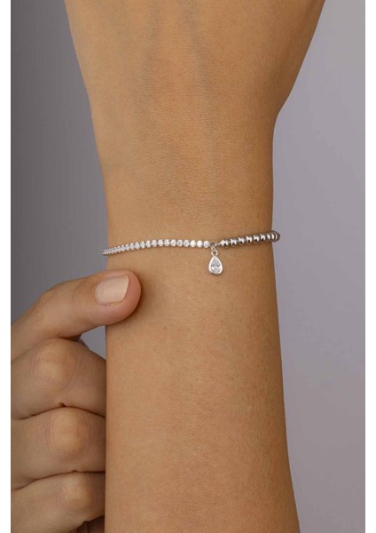 Damla Figürlü Top ve Tektaş Geçişli Kadın Gümüş Bileklik fiyatları