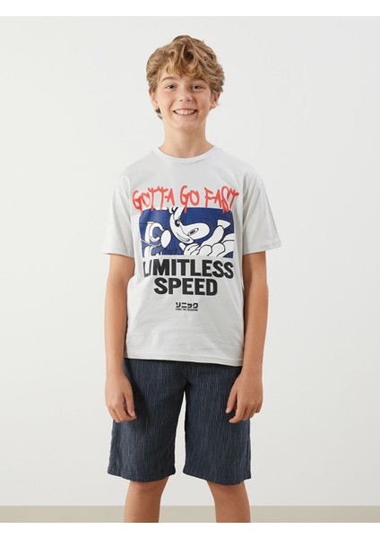 Yeni Sezon Bisiklet Yaka Sonic Baskılı Erkek Çocuk Tişört