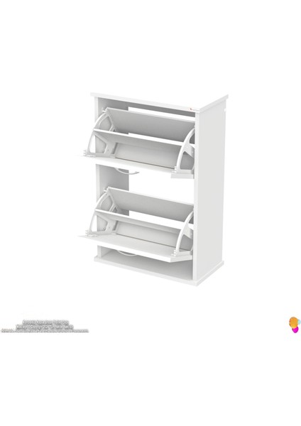 Asaf Beyaz Renk 52 cm Kapı Önü Ayakkabılık 2 Düşer Kapak 4 Göz Bölmeli Ayakkabılık 52X90X25,5 cm indirimleri