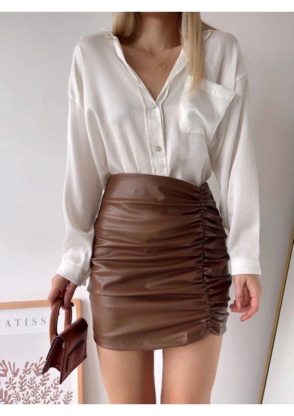 Önden Büzgülü Etek Taba H24210 fırsatları