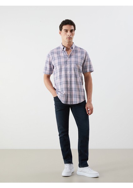 Yeni Sezon Regular Fit Kısa Kollu Ekose Poplin Erkek Gömlek modelleri