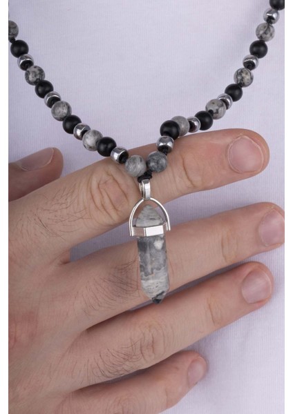 Oniks ve Jasper Taşı Doğal Taş Erkek Kolye