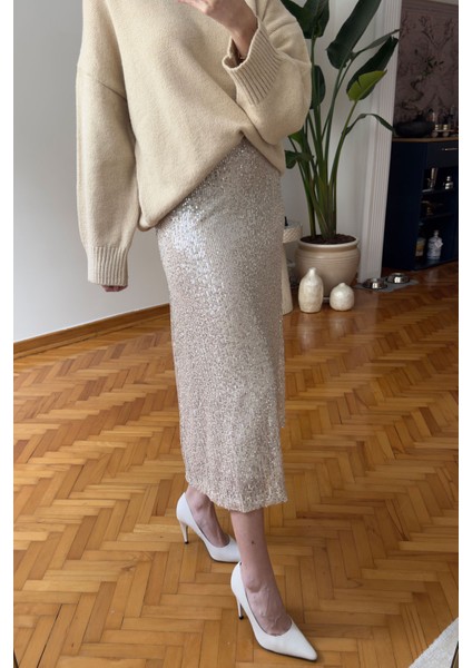 Pul Payetli Premium Etek- Bej fiyatları