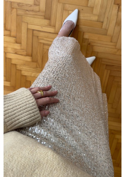 Pul Payetli Premium Etek- Bej modelleri