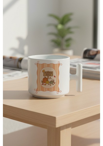 Sonbahar Temalı Pumpkin Patch Baskılı Hediyelik T Kulplu Latte Fincanı Kupa Bardak