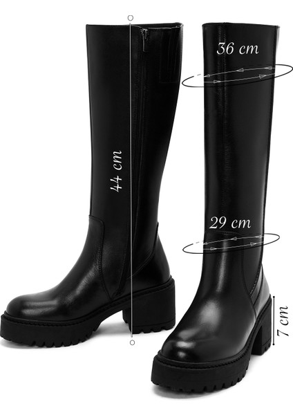 Kadın Siyah Fermuarlı Kalın Topuklu Deri Çizme 25WFD510618 fiyatları