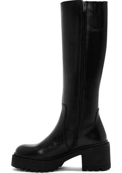 Kadın Siyah Fermuarlı Kalın Topuklu Deri Çizme 25WFD510618 fırsatları