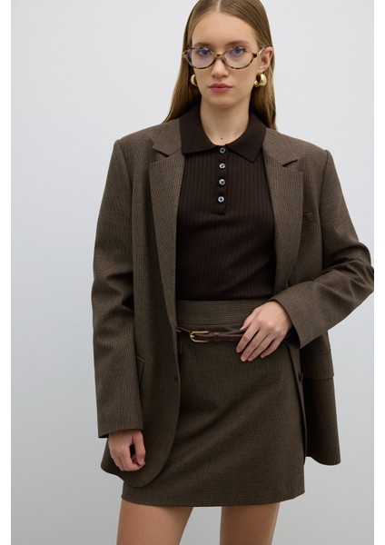 Çift Düğmeli Blazer Ceket Kahve K2616003_005
