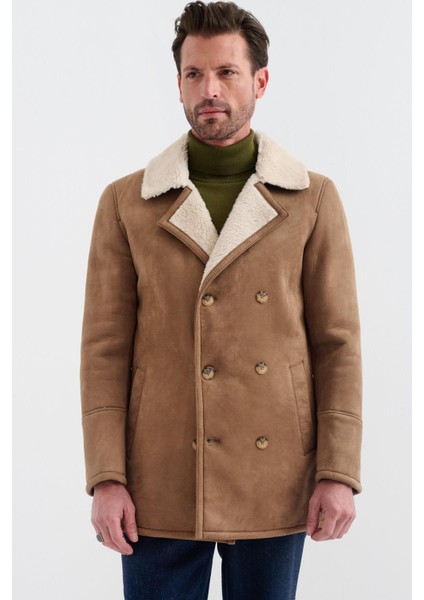 Nolan Regular Fit Içi Kürklü Düğmeli Katli Yaka Yandan Cepli Klasik Kahverengi Süet Mont