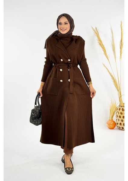 Triko Yelek 18336 Kahverengi modelleri