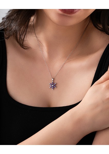 925 Ayar Ametist Taşlı Rodyum Lotus Çiçeği Gümüş Kolye fiyatları