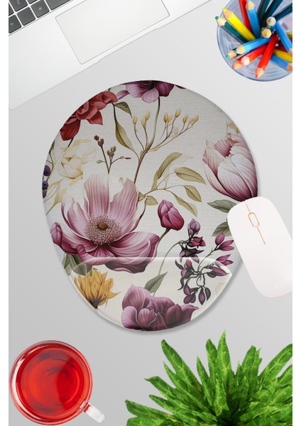 Sonbahar Botanik Çiçekler No:1 Oyuncu Gaming Oval Bilek Destekli Mousepad