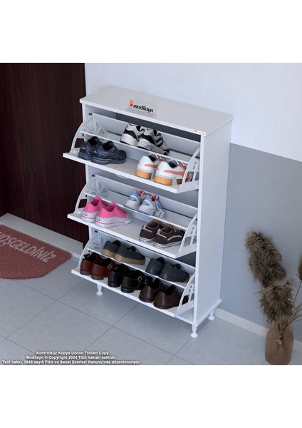 Uygar Beyaz Renk Kapı Önü Ayakkabılık 3 Kapaklı Düşer Kapaklı Ayakkabılık 52X119X25,5 cm modelleri