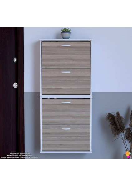 Asaf 2 Li Cordoba Renk Asma Ayakkabılık Antre 4 Düşer Kapak 8 Göz Bölme Ayakkabılık 72X148X25,5 cm modelleri