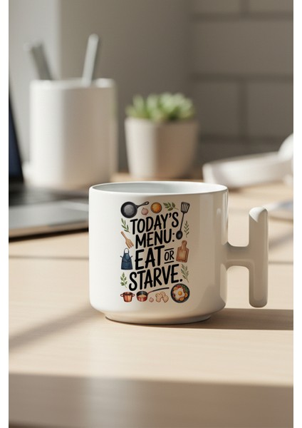 Todays Menu Baskılı Hediyelik T Kulplu Latte Fincanı Kupa Bardak