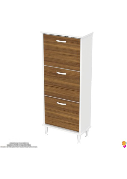Uygar Ceviz Renk Kapı Önü Ayakkabılık 3 Düşer Kapak 6 Gözlü 52 cm Ayakkabılık 52X127X25,5 cm