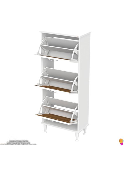 Uygar Ceviz Renk Kapı Önü Ayakkabılık 3 Düşer Kapak 6 Gözlü 52 cm Ayakkabılık 52X127X25,5 cm