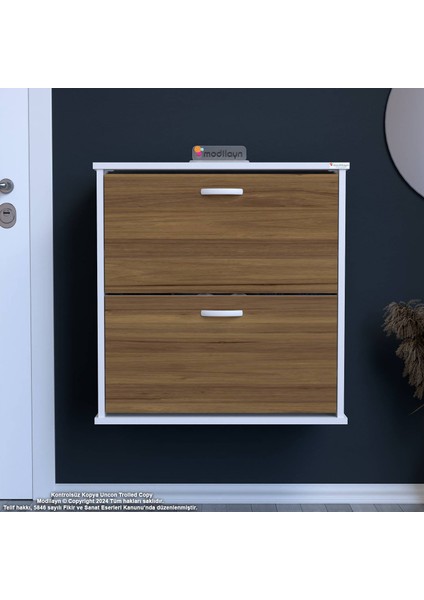 Asaf Ceviz Renk 52 cm Asma Ayakkabılık Antre 2 Düşer Kapak 4 Göz Raf Ayakkabılık 52X74X25,5 cm