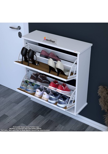 Asaf Ceviz Renk 52 cm Asma Ayakkabılık Antre 2 Düşer Kapak 4 Göz Raf Ayakkabılık 52X74X25,5 cm modelleri