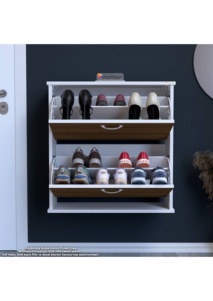 Asaf Ceviz Renk 52 cm Asma Ayakkabılık Antre 2 Düşer Kapak 4 Göz Raf Ayakkabılık 52X74X25,5 cm fırsatları