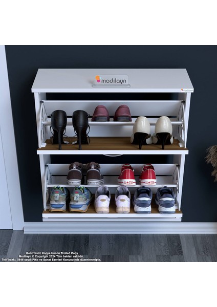 Asaf Ceviz Renk 52 cm Asma Ayakkabılık Antre 2 Düşer Kapak 4 Göz Raf Ayakkabılık 52X74X25,5 cm indirimleri