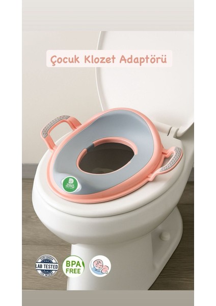 Pembe Çocuk Tuvalet Adaptörü, Destekli ve Rahat Kullanım, Eğlenceli Tasarım