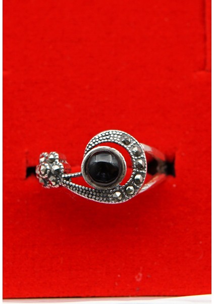 925 Ayar Kadın Gümüş Oltu Taşı Yüzük SY00071