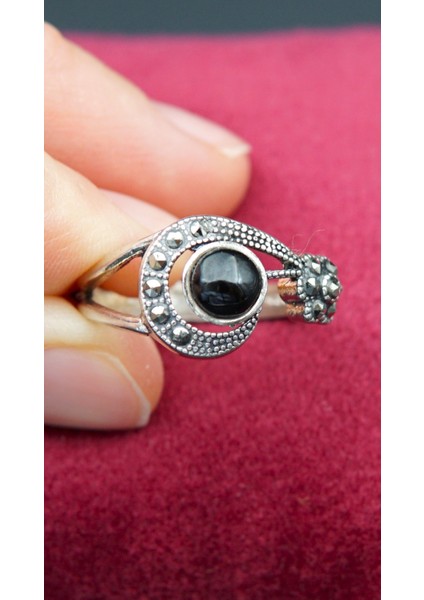 925 Ayar Kadın Gümüş Oltu Taşı Yüzük SY00071 fırsatları