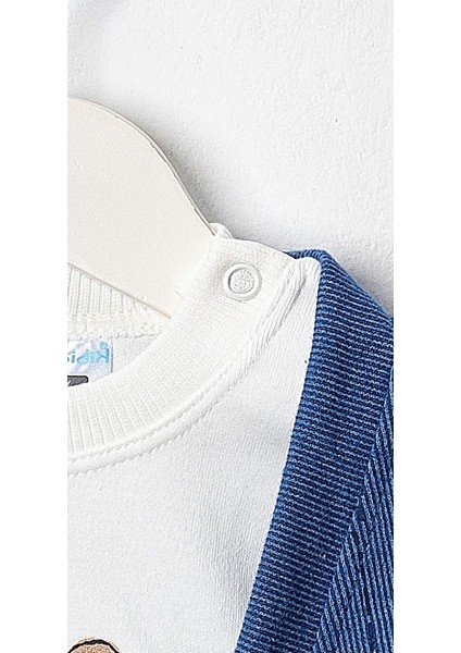 Baby Erkek Bebek 3'lü Selanik Kumaş Hırkalı Takım Ayıcık Hb Baskılı Sweatshirt Beli Lastikli Alt modelleri