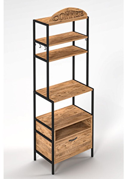 Kahve Köşesi Metal Profil Çerçeveli Çok Amaçlı Kahve ve Mutfak Rafı Atlantik Çam indirimleri