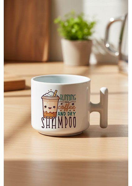 Running On Coffee Baskılı Hediyelik T Kulplu Latte Fincanı Kupa Bardak