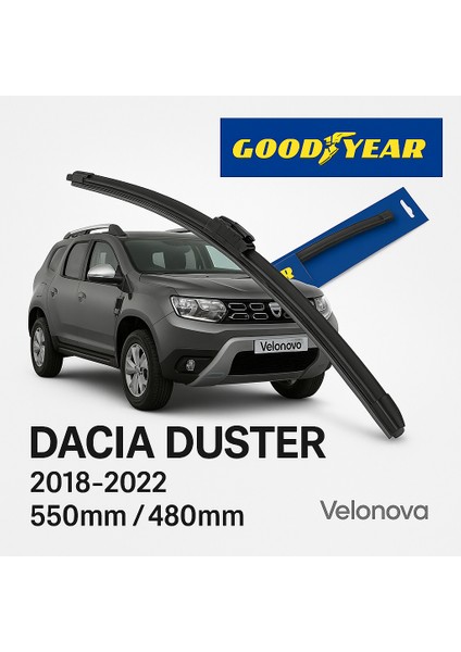 Good Year 2’li Set Muz Tipi Silecek Takımı Dacia Duster 2018-2022 Ön Cam Sileceği 550MM-480MM