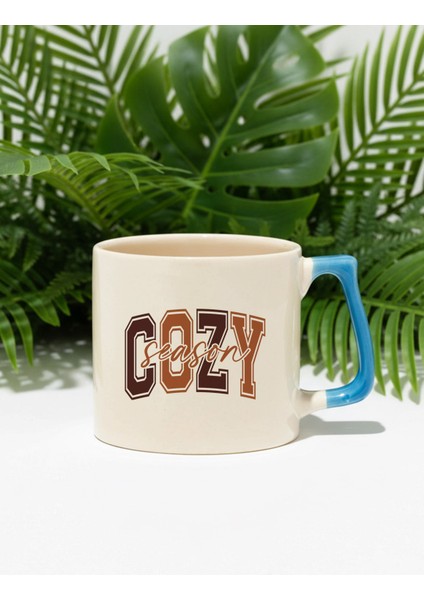 Sonbahar Teması Cozy Season Baskılı Mavi D Kulplu Kupa Bardak